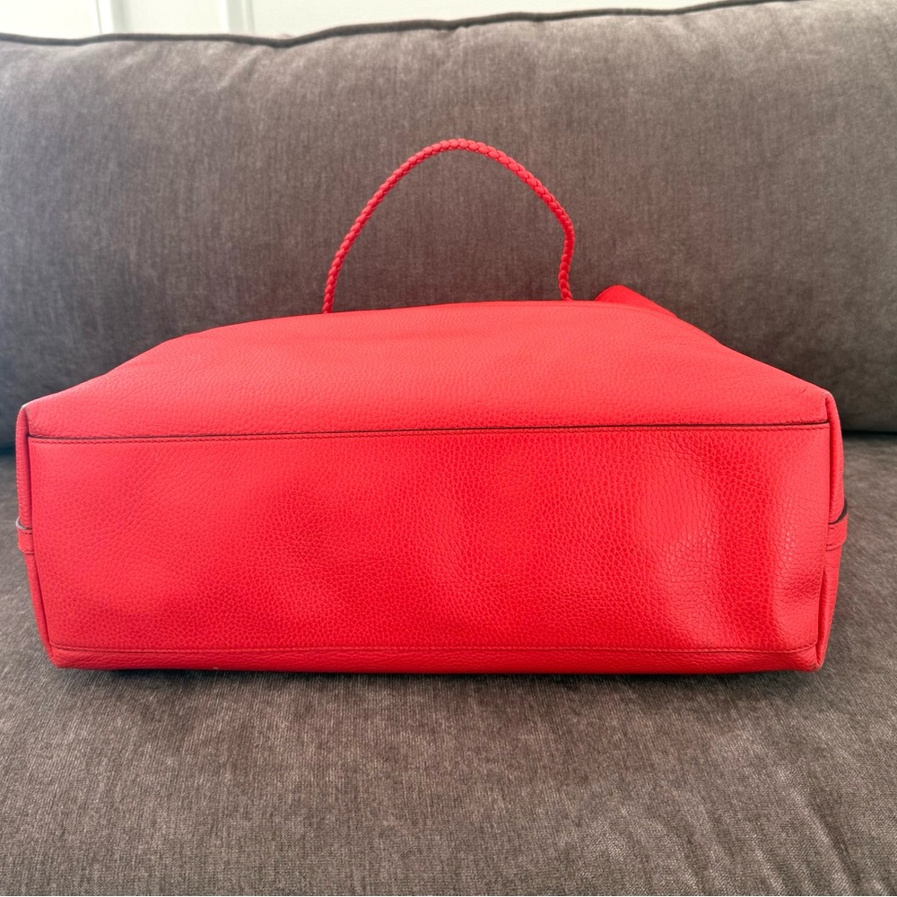 Authentic Gucci Gifford Tote Bag coral red leather large size braided handles - Picture 9 of 16